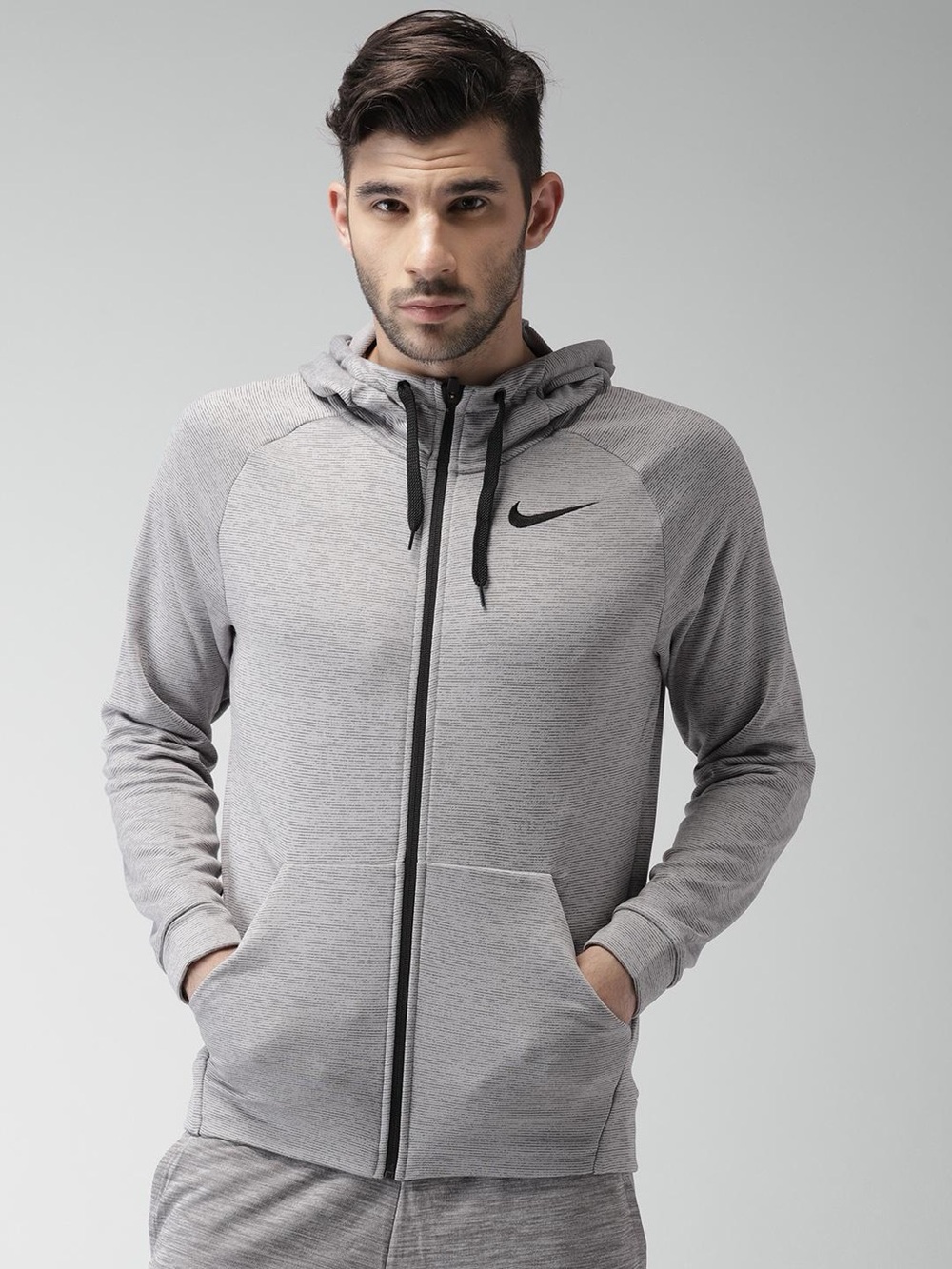 Nike Light Grey Full-Zip Hooded Dri-Fit Jacket